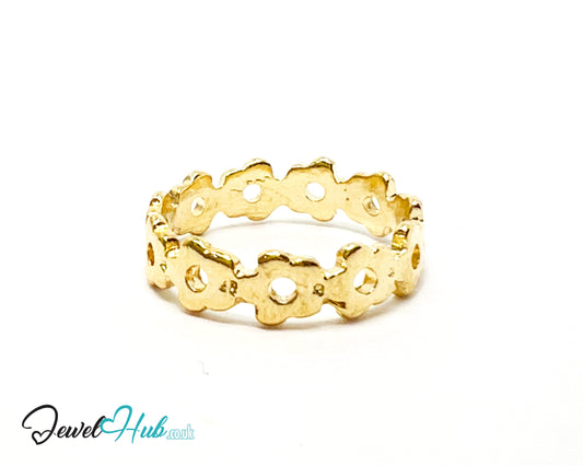 🌸 Gold Floral Loop Ring – Zinc Alloy · UK O · US 7.5 · Flower Cutout Motif · Polished Gold Finish