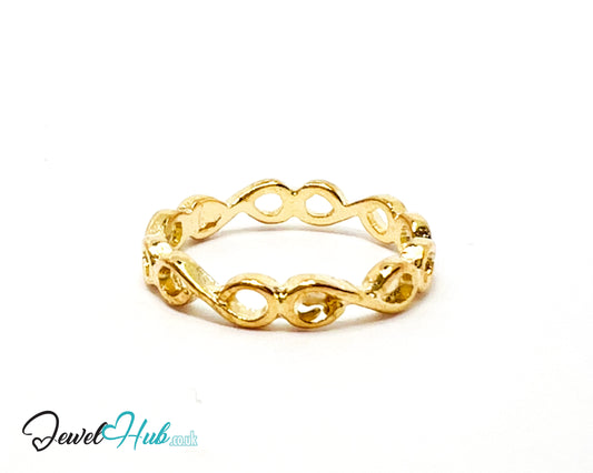 ∞ Gold Interlock Mini Ring – Zinc Alloy · UK M · US 6.5 · Sculptural Loop Motif · Polished Gold Finish