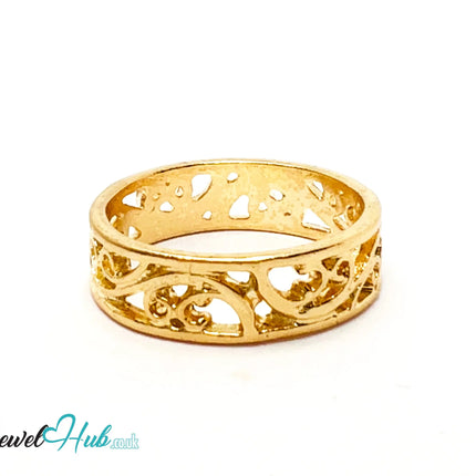 ◼️ Gold Lattice Band Ring – Zinc Alloy · UK N · US 7 · Sculptural Cutout Motif · Polished Gold Finish CA