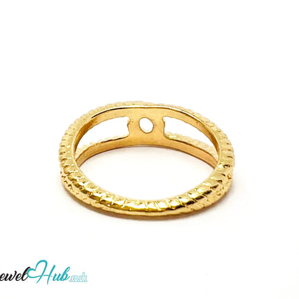∞ Gold Twin Loop Ring – Zinc Alloy · UK M · US 6.5 · Rope Texture · Dual-Band Open Motif · Polished Finish CA
