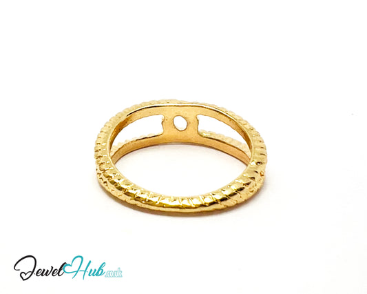 ∞ Gold Twin Loop Ring – Zinc Alloy · UK M · US 6.5 · Rope Texture · Dual-Band Open Motif · Polished Finish