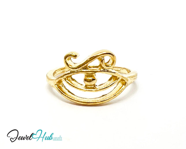 👁️ Gold Horus Eye Ring – Zinc Alloy · UK O · US 7.5 · Protective Motif · Polished Gold Finish CA