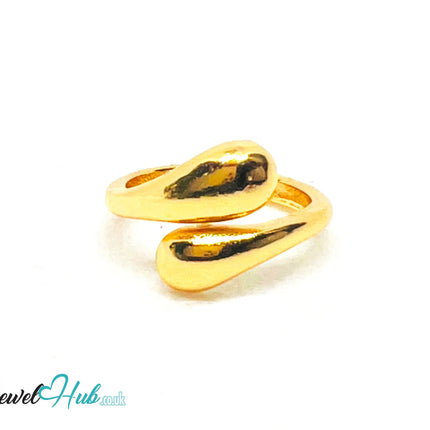 💫 Golden Teardrop Wrap Ring (B) · UK L/N · US 6.5–7 · Fluid Form · Everyday Statement Glow CA