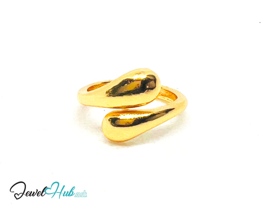 💫 Golden Teardrop Wrap Ring (B) · UK L/N · US 6.5–7 · Fluid Form · Everyday Statement Glow