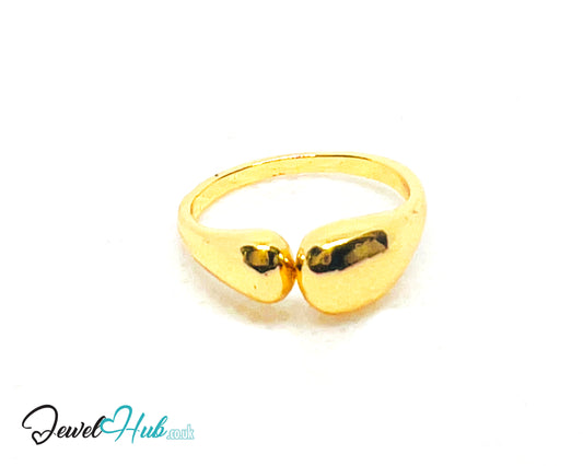 💫 Golden Teardrop Wrap Ring (D) · UK M · US 6.5 · Sculptural Split Band · Sleek Everyday Elegance