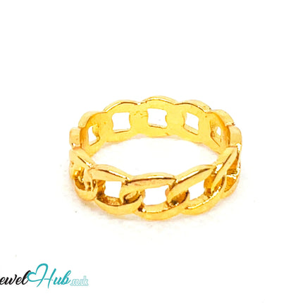 🔗 LinkGlow Ring · UK O · US 7.5 · Chain-Link Zinc Gold-plated · Sculptural Statement CT