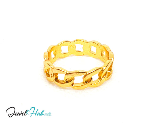 🔗 LinkGlow Ring · UK O · US 7.5 · Chain-Link Zinc Gold-plated · Sculptural Statement