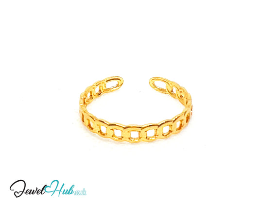 🔗 LinkGlow Mini Ring · Adjustable Q/R/S · Chain-Link Zinc Gold-plated · Lightweight Zinc Sculptural