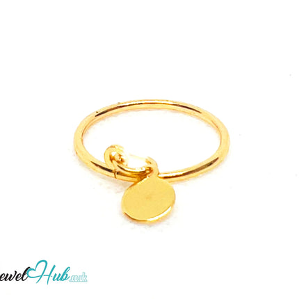 ✨ CharmDrop Ring · UK N · US 7 · Minimalist Zinc Gold Plated · Dangling Disc Accent CA