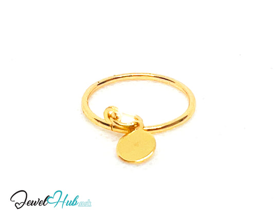 ✨ CharmDrop Ring · UK N · US 7 · Minimalist Zinc Gold Plated · Dangling Disc Accent