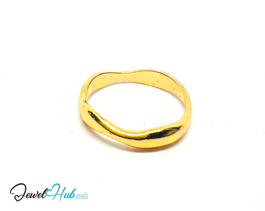 💛 WaveBand Gold-Plated Zinc Ring · UK N · US 7 · Wavy Band · Polished Gold