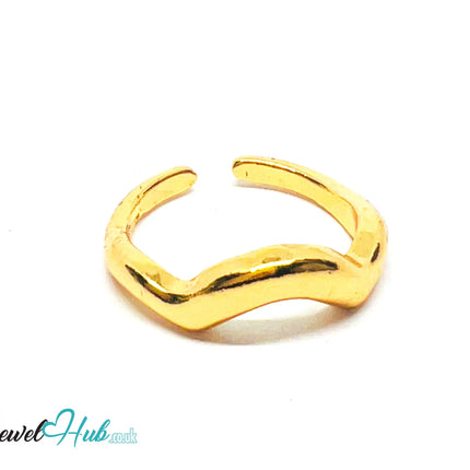 💛 RippleBand Gold-Plated Zinc Ring · UK R · US 8.5 · Open Wavy Band · Sculptural Gold CA