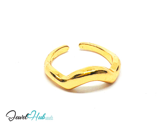 💛 RippleBand Gold-Plated Zinc Ring · UK R · US 8.5 · Open Wavy Band · Sculptural Gold