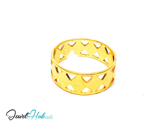 💛 TriBand Gold-Plated Zinc Ring · UK O · US 7.5 · Triangle Cutout Band · Polished Gold