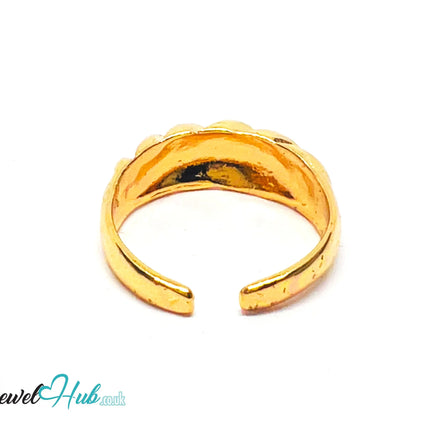 💛 Twisted Front Gold-Plated Zinc Ring · UK O · US 7.5 · Open Band · Sculptural Twist CA