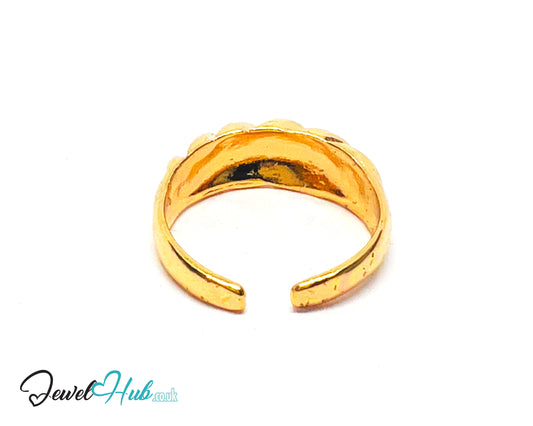 💛 Twisted Front Gold-Plated Zinc Ring · UK O · US 7.5 · Open Band · Sculptural Twist