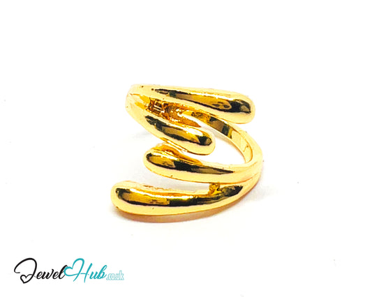 💛 Spiral Loop Gold-Plated Zinc Ring · UK K · US 5.5 · Open Band · Sculptural Swirl
