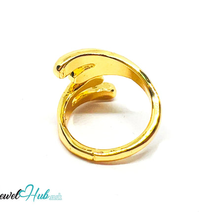 💛 Spiral Loop Gold-Plated Zinc Ring · UK K · US 5.5 · Open Band · Sculptural Swirl CA
