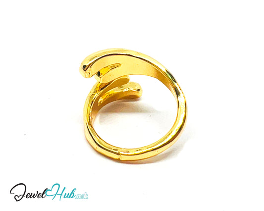 💛 Spiral Loop Gold-Plated Zinc Ring · UK K · US 5.5 · Open Band · Sculptural Swirl