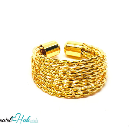 Zinc Gold Plated Ring 💛 Braided Arc & Open back · UK O · US 7.5 · Textured Statement CA