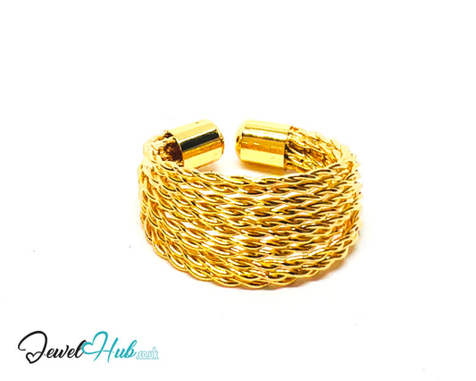 💛 Braided Arc Zinc Gold Plated Open Ring UK O · US 7.5 · Textured Statement