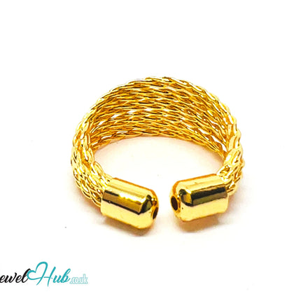 Zinc Gold Plated Ring 💛 Braided Arc & Open back · UK O · US 7.5 · Textured Statement CA