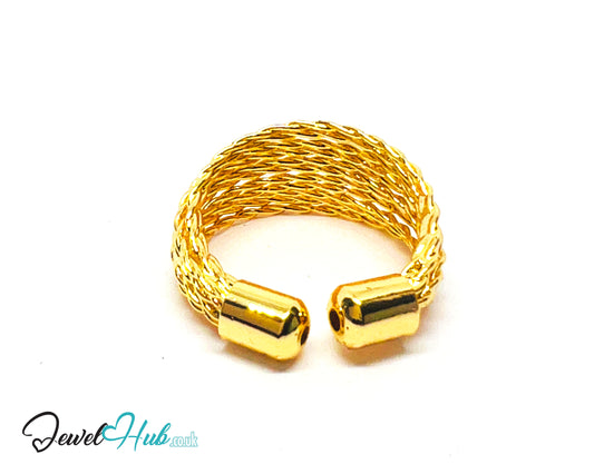 💛 Braided Arc Zinc Gold Plated Open Ring UK O · US 7.5 · Textured Statement