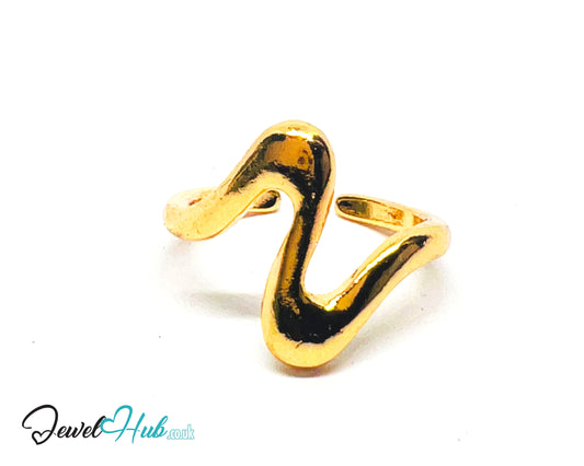 💛 Waveform Zinc Gold Plated Zigzag Ring UK L · US 6 · Sculptural Minimalism