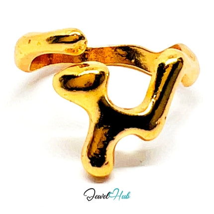 Sculptural Form Zinc Ring 💛 Glyph Gold Plated Abstract · UK O · US 7.5 · 3.12g · Symbolic Minimalism