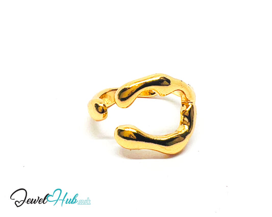 💛 Flowform Open-End Gold Plated Wavy Ring · UK L · US 6 · Sculptural Minimalism