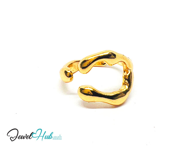💛 Flowform Open-End Gold Plated Wavy Ring · UK L · US 6 · Sculptural Minimalism CA