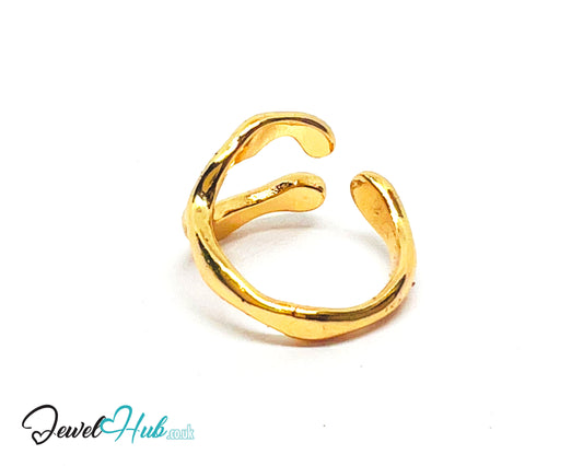 💛 Flowform Open-End Gold Plated Wavy Ring · UK L · US 6 · Sculptural Minimalism