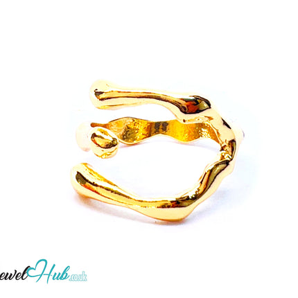 Molten Thread 💛 Organic Twist Ring · Zinc Gold Plated · UK N · US 7 · Sculptural Minimalism · CA