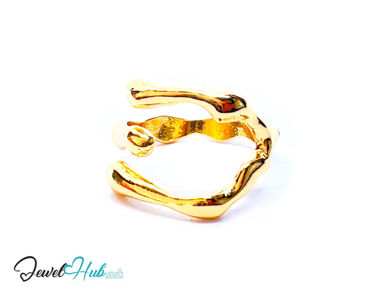 💛 Molten Thread Organic Twist Ring · Zinc Gold Plated · UK N · US 7 · Sculptural Minimalism ·
