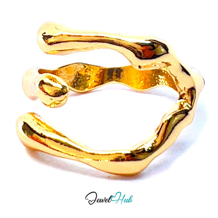 Molten Thread 💛 Organic Twist Ring · Zinc Gold Plated · UK N · US 7 · Sculptural Minimalism ·