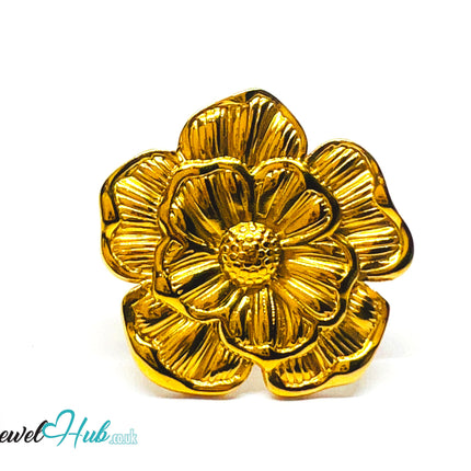 🌸 Bloomform Gold Plated Flower Ring · Zinc Alloy · UK P · US 8 · Bold Botanical Statement CA