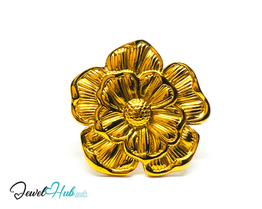 🌸 Bloomform Gold Plated Flower Ring · Zinc Alloy · UK P · US 8 · Bold Botanical Statement