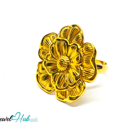 🌸 Bloomform Gold Plated Flower Ring · Zinc Alloy · UK P · US 8 · Bold Botanical Statement CA