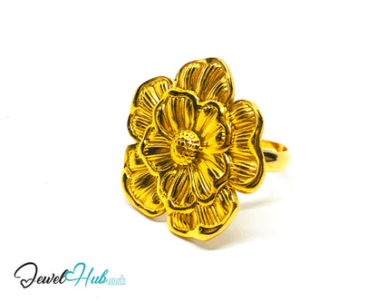 🌸 Bloomform Gold Plated Flower Ring · Zinc Alloy · UK P · US 8 · Bold Botanical Statement