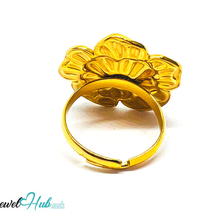 🌸 Bloomform Gold Plated Flower Ring · Zinc Alloy · UK P · US 8 · Bold Botanical Statement CA
