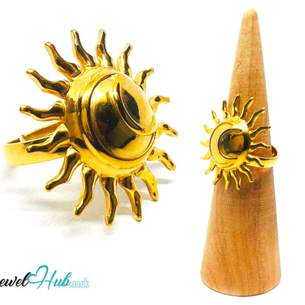 ☀️ Solflare Gold Plated Sun Ring · Zinc Alloy · UK M · US 7 · Celestial Statement CA