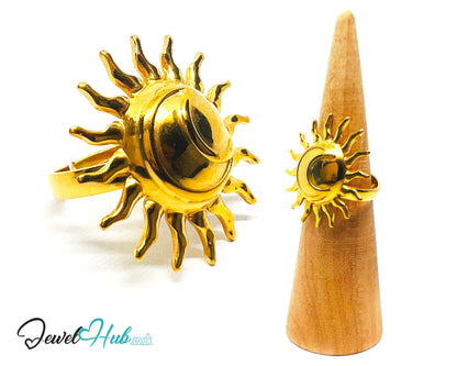 ☀️ Solflare Gold Plated Sun Ring · Zinc Alloy · UK M · US 7 · Celestial Statement