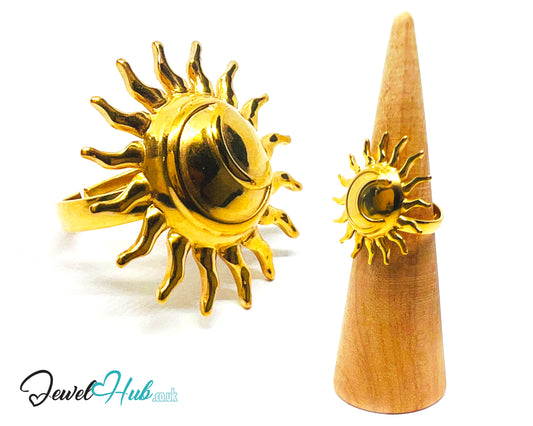 ☀️ Solflare Gold Plated Sun Ring · Zinc Alloy · UK M · US 7 · Celestial Statement