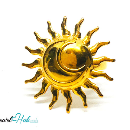 ☀️ Solflare Gold Plated Sun Ring · Zinc Alloy · UK M · US 7 · Celestial Statement CA