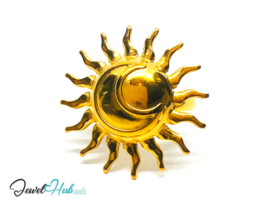 ☀️ Solflare Gold Plated Sun Ring · Zinc Alloy · UK M · US 7 · Celestial Statement