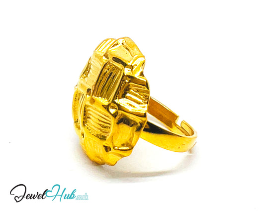 📐 Gridform Gold Plated Texture Ring · Zinc Alloy · UK M · US 7 · Geometric Statement