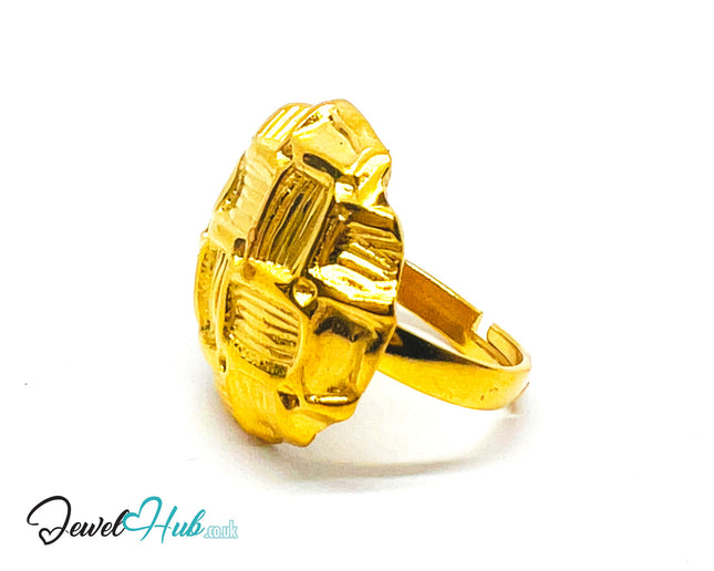 📐 Gridform Gold Plated Texture Ring · Zinc Alloy · UK M · US 7 · Geometric Statement CA