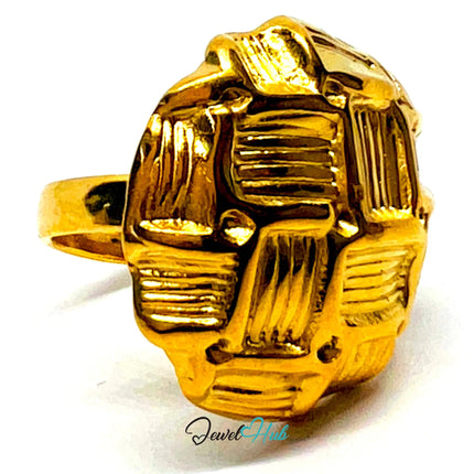 Gold Plated Ring  📐 Gridform Texture · Zinc Alloy · UK M · US 7 · Geometric Statement