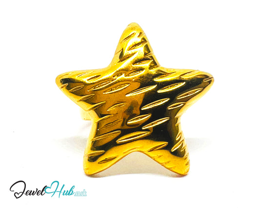 ⭐ Stratastar Gold Plated Star Ring · Zinc Alloy · UK N · US 7.5 · Bold Celestial Statement