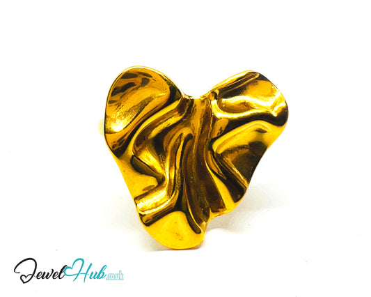 🌀 Foldform Gold Plated Sculptural Ring · Zinc Alloy · UK R · US 9 · Abstract Statement